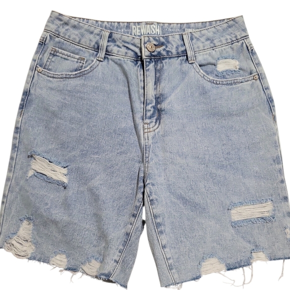 Rewash Brand A-Line Distressed Bermuda Jean Shorts Size 5/27 Light Indigo - Picture 5 of 15